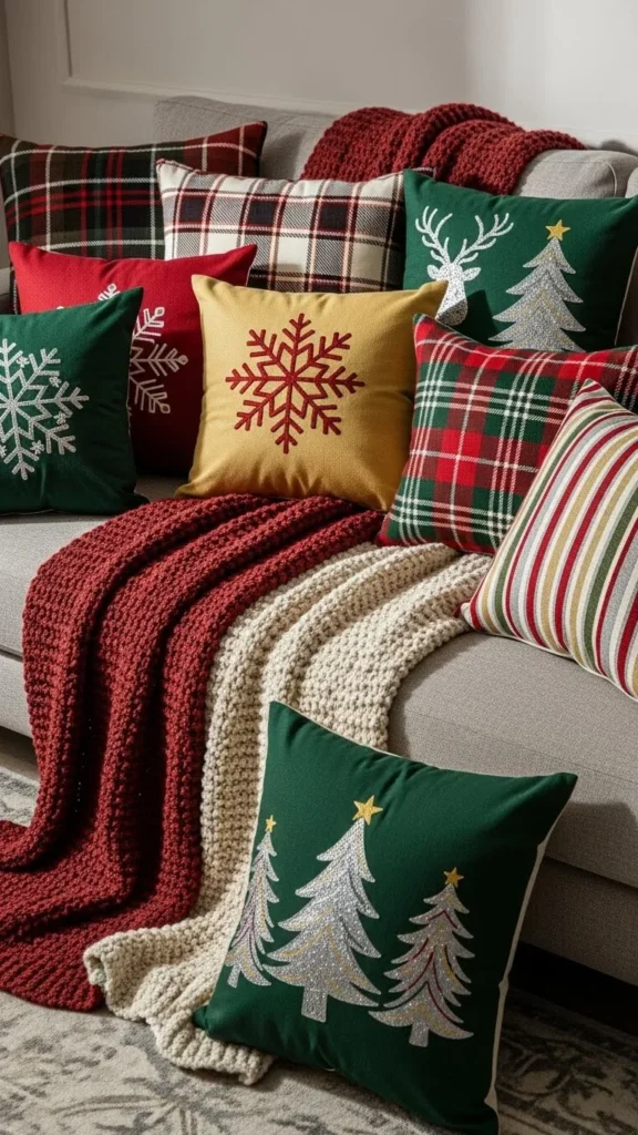 16. Soft Throw Pillows in Seasonal Colors