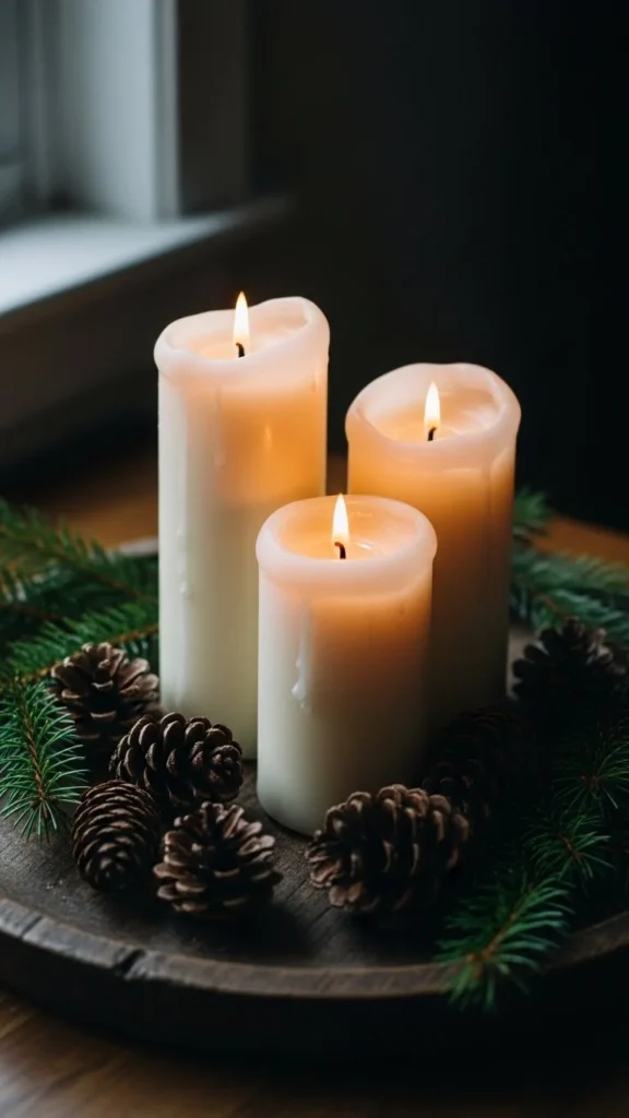 1. Classic Candle Trio with Pinecones
