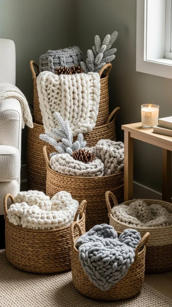 14. Decorate with Winter Baskets