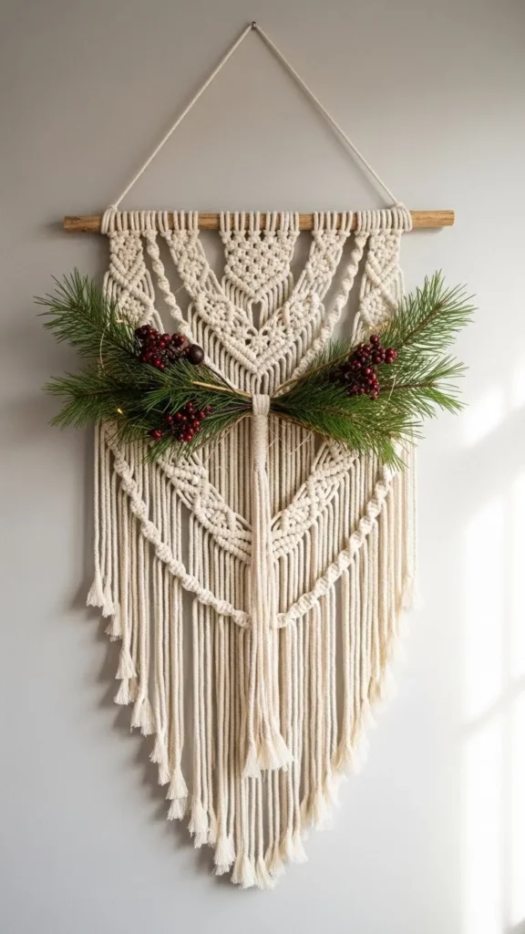2. Macramé Wall Hanging With Holiday Details