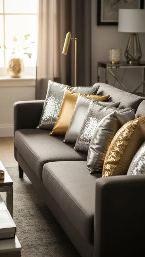 2. Metallic Throw Pillows