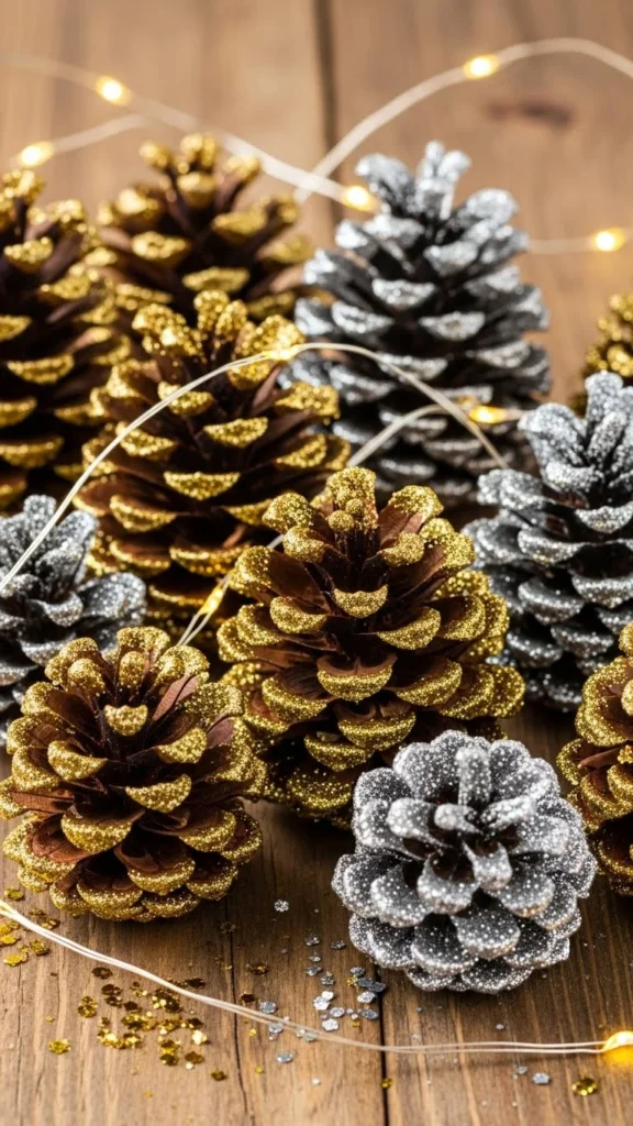2. Pinecone Glitter Ornaments