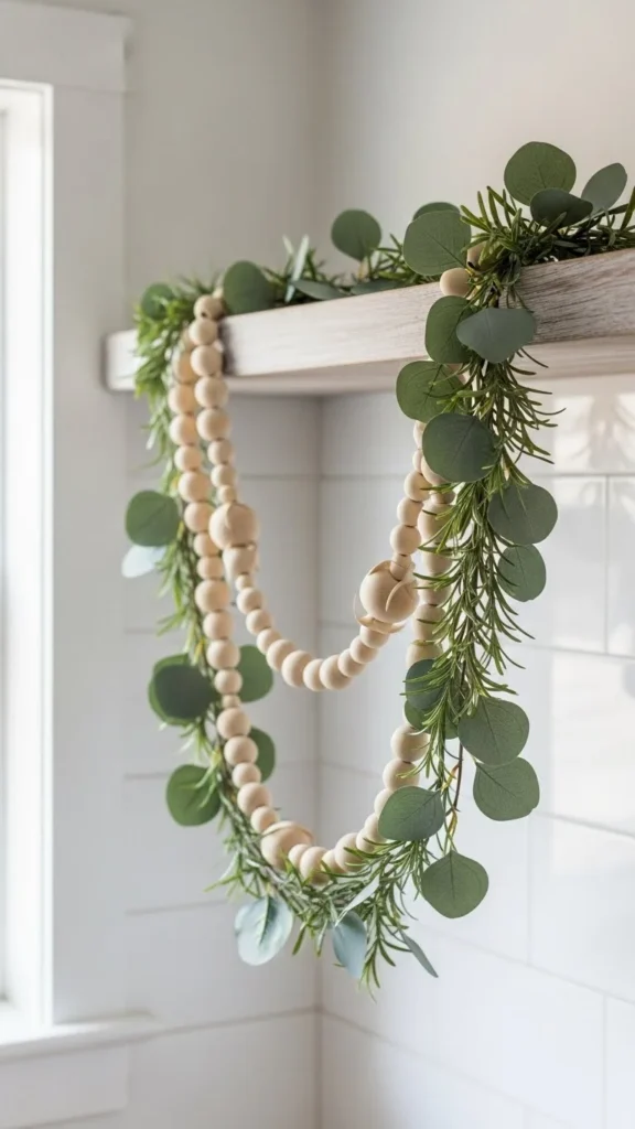 20. Wooden Beads and Greenery Garland