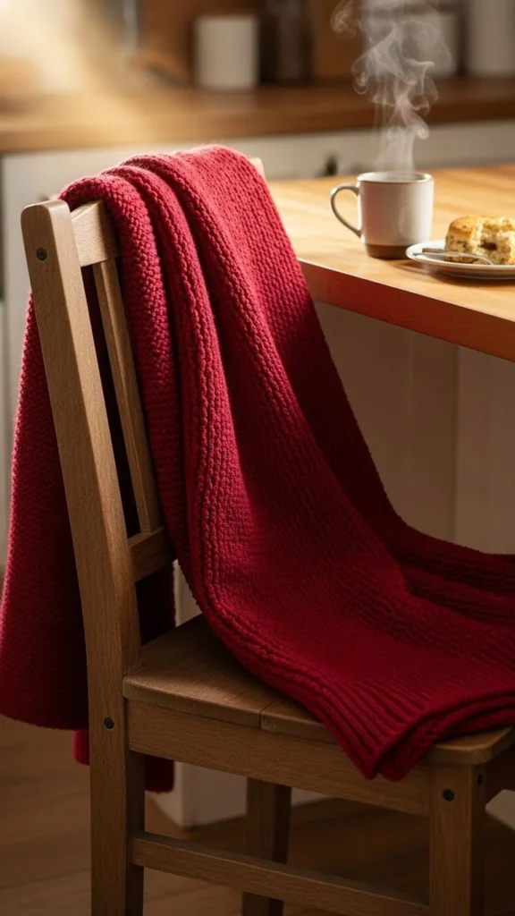 24. A Soft Red Throw on a Kitchen Chair