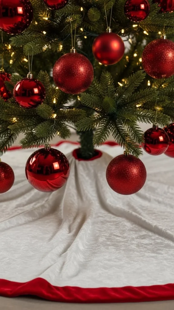27. Red-Trimmed White Tree Skirt