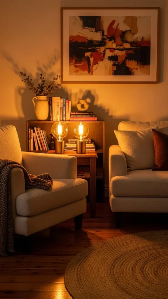 3. Warm Lighting with Soft Lamps