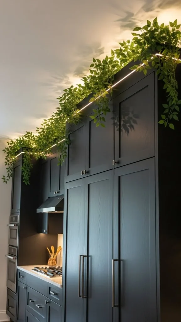 8. Simple Greenery on Top of Cabinets